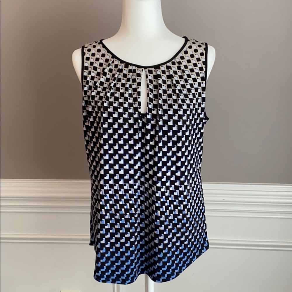 WHBM black/white/cream/blue shell top